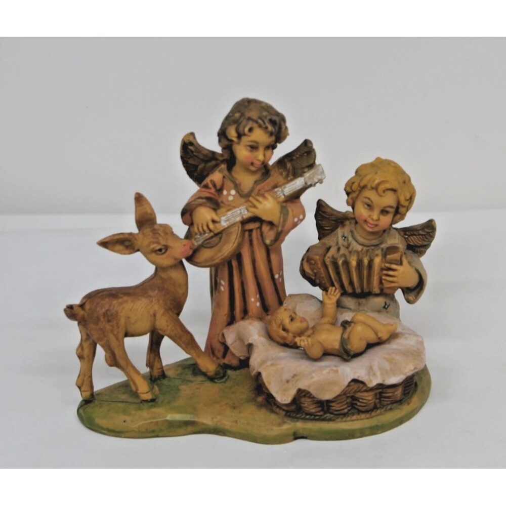 VINTAGE FONTANINI CHERUB ANGEL MUSICIANS, BABY JESUS & DONKEY ITALY
